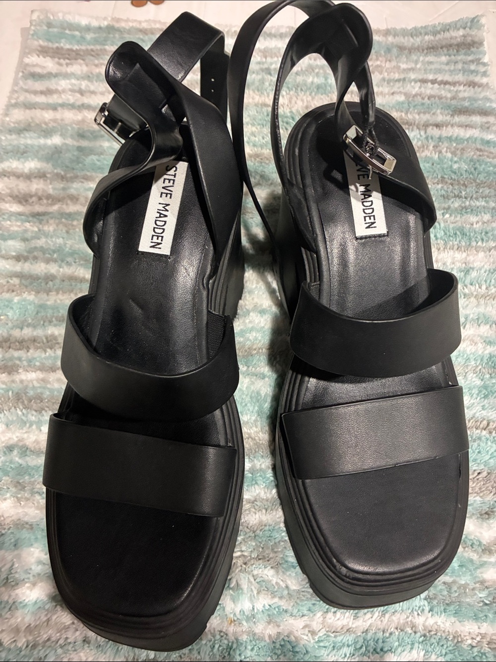 Steve Madden Black Strappy Platform Sandals